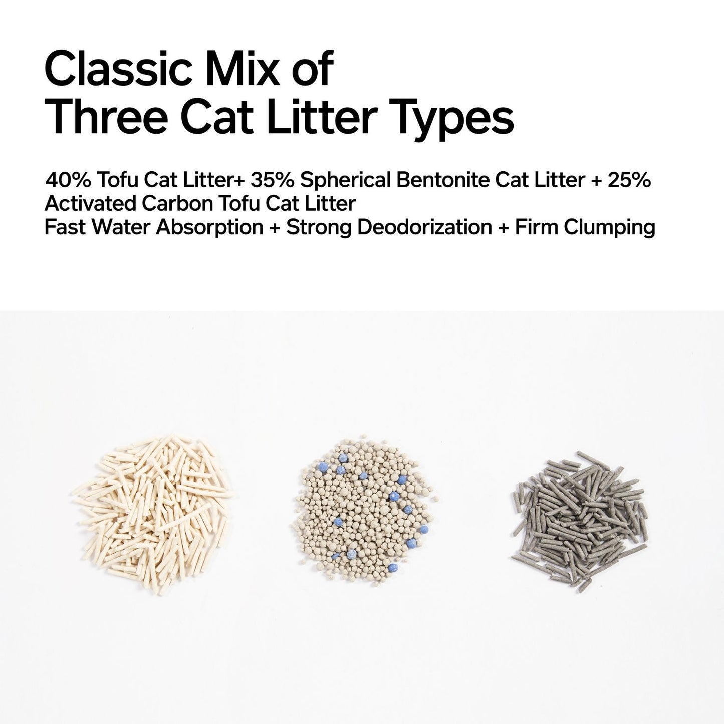 3-in-1 Blend Cat Litter (Tofu, Spherical Bentonite Clay, Activated Carbon Infused Tofu)